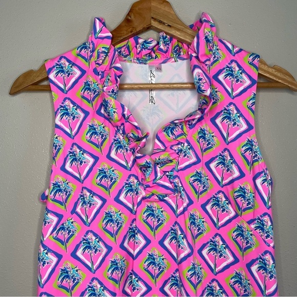 Lulu-B | Pink Tropical Palm Tree Print Ruffle Maxi Dresss - Picture 2 of 9